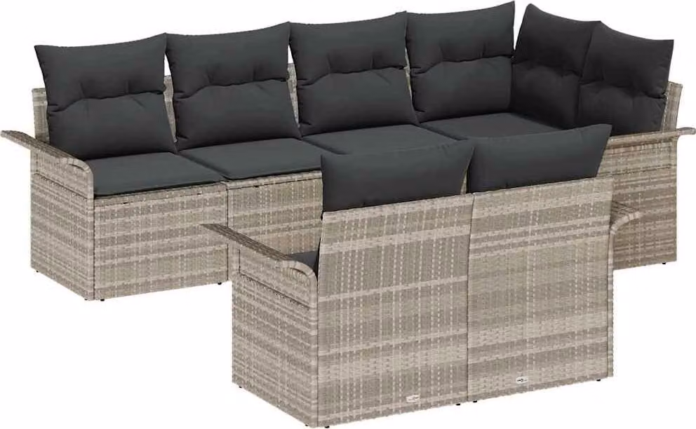 Set Divano da Giardino 7 pcs Grigio chiaro Poly Rattan