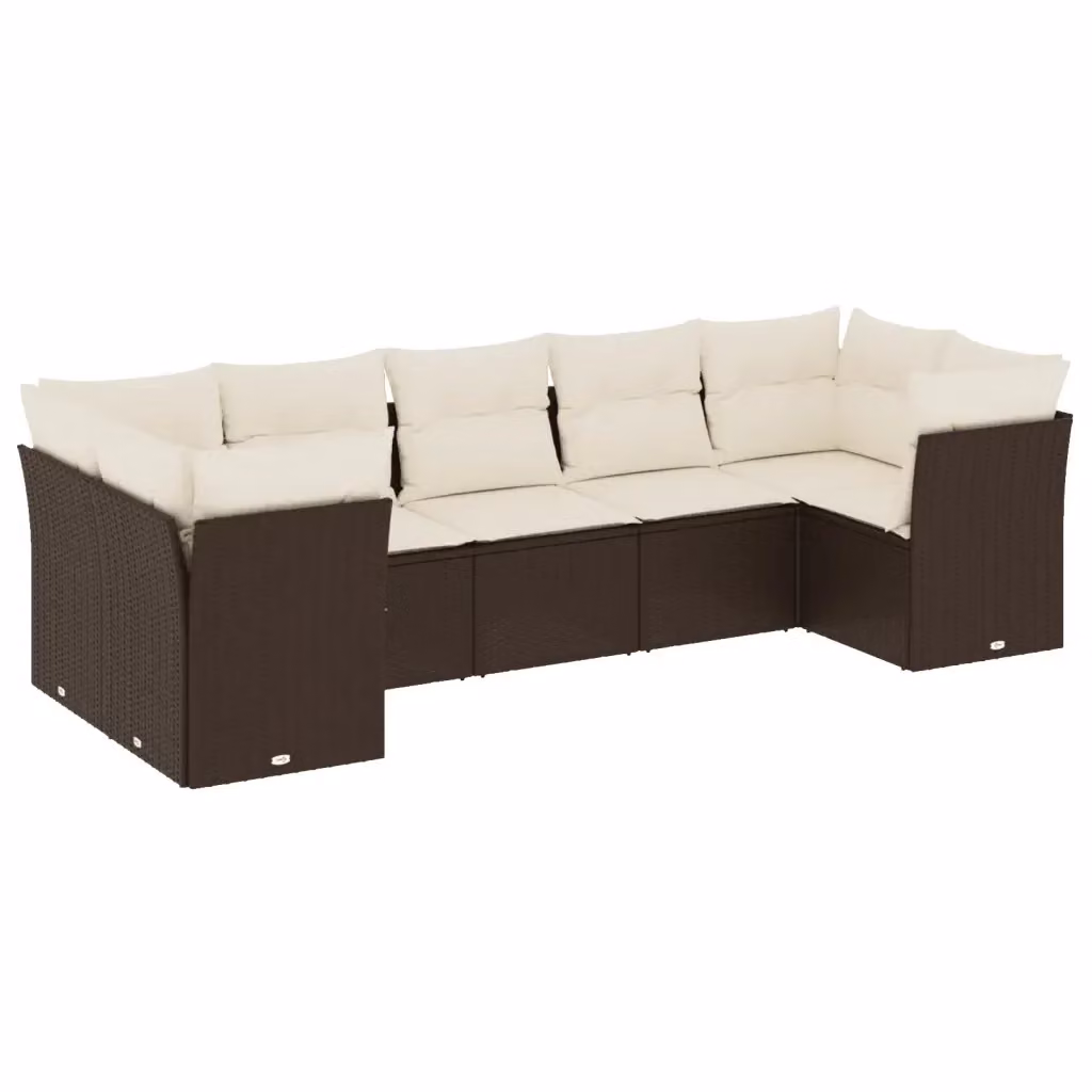 Set di divani da giardino VIDAXL in polyrattan marrone con cuscini, design moderno a L per 7 persone – 2
