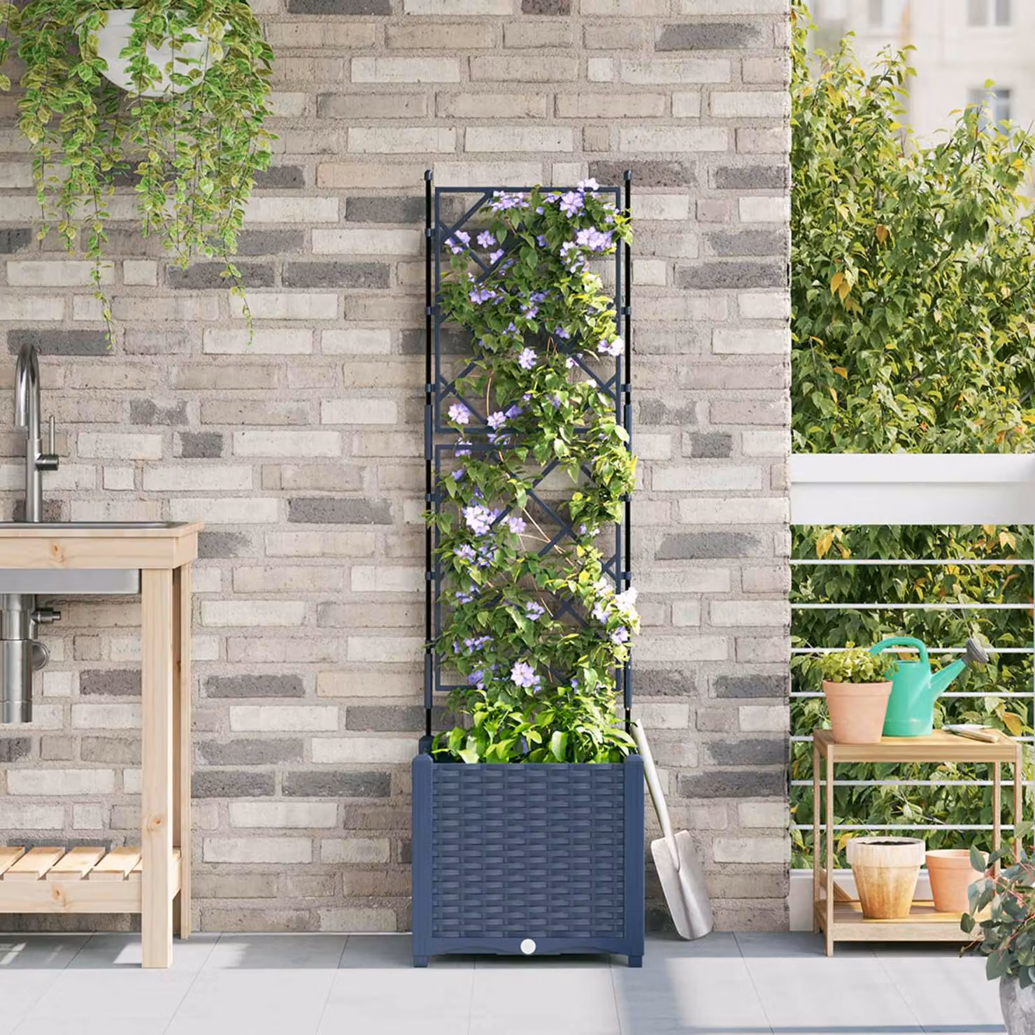 Vaso da giardino vidaXL in plastica, Grigio o Blu, L/P/H: 40 x 40 x 143 cm