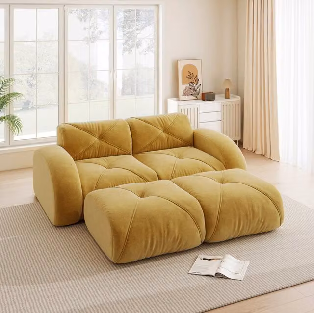 Divano modulare senza struttura in ciniglia giallo 204 × 171 × 76 cm