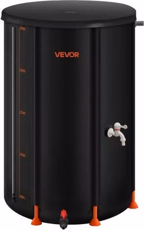 VEVOR Barile di Raccolta dell'Acqua Piovana Pieghevole da 250 l in PVC, Nero, con Rubinetto e Kit di Troppo Pieno