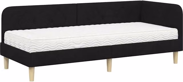 Letto singolo | Letto per adulti | Cornice del letto ad angolo Nero 80 x 200 cm Tessuto
