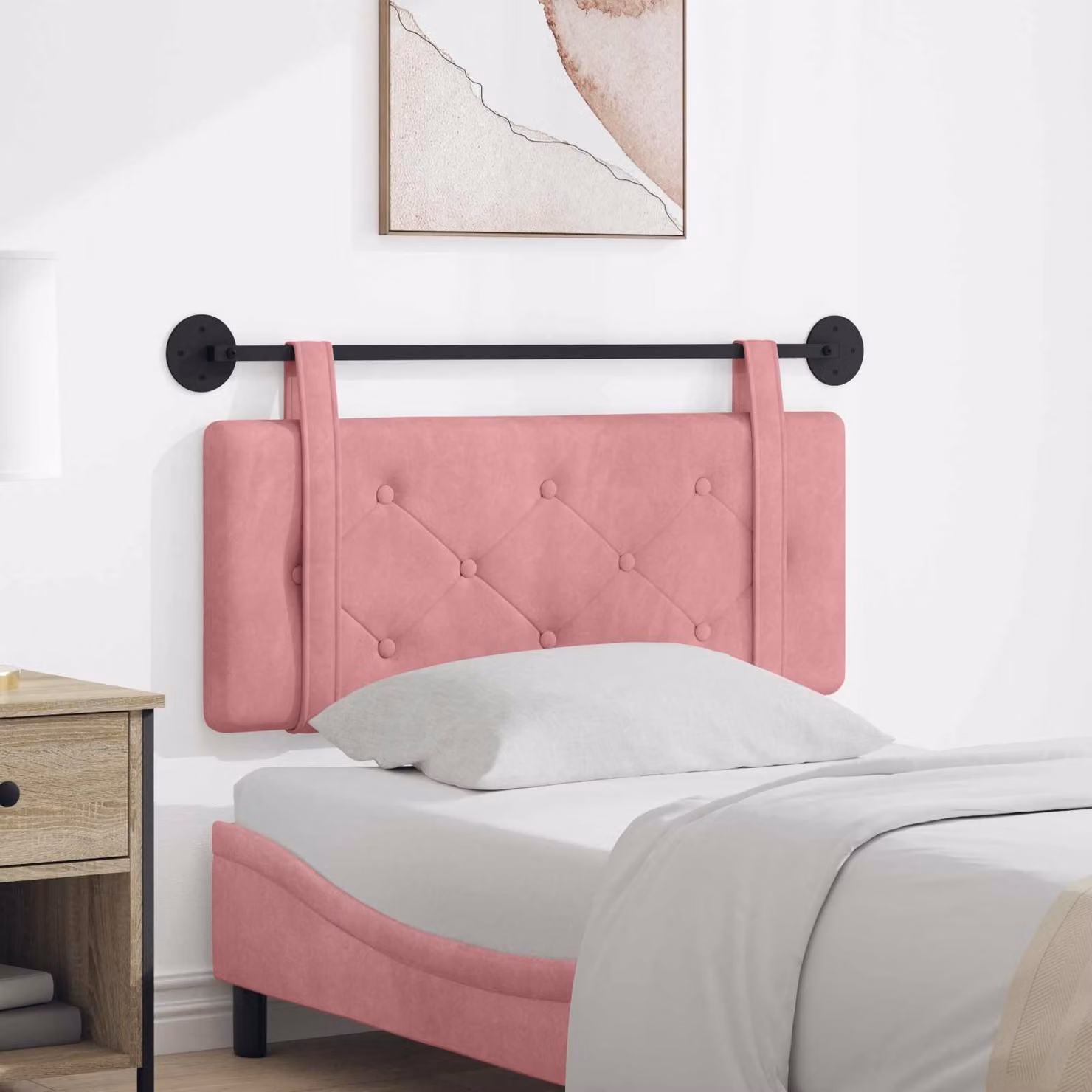 Testiera sospesa moderna vidaXL in velluto rosa con pannello imbottito L: 110 cm, H: 55 cm, P: 5 cm