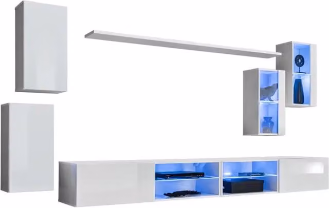 Set di mobili da soggiorno SWITCH XXV design, colore bianco lucido.