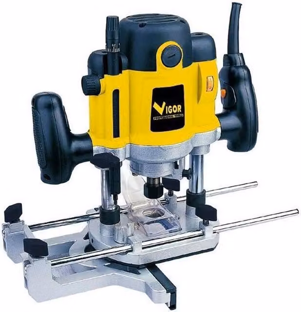 Fresatrice verticale elettronica Vigour VFR 22 da 1500 W con attacco utensile da 12 mm, colore nero e giallo