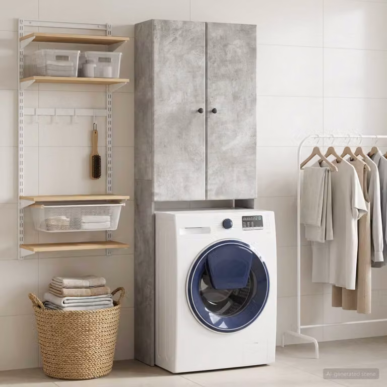 Mobile Bagno vidaXL BREDA Grigio Cemento e Nero, L: 66 cm, P: 25,5 cm, H: 190 cm