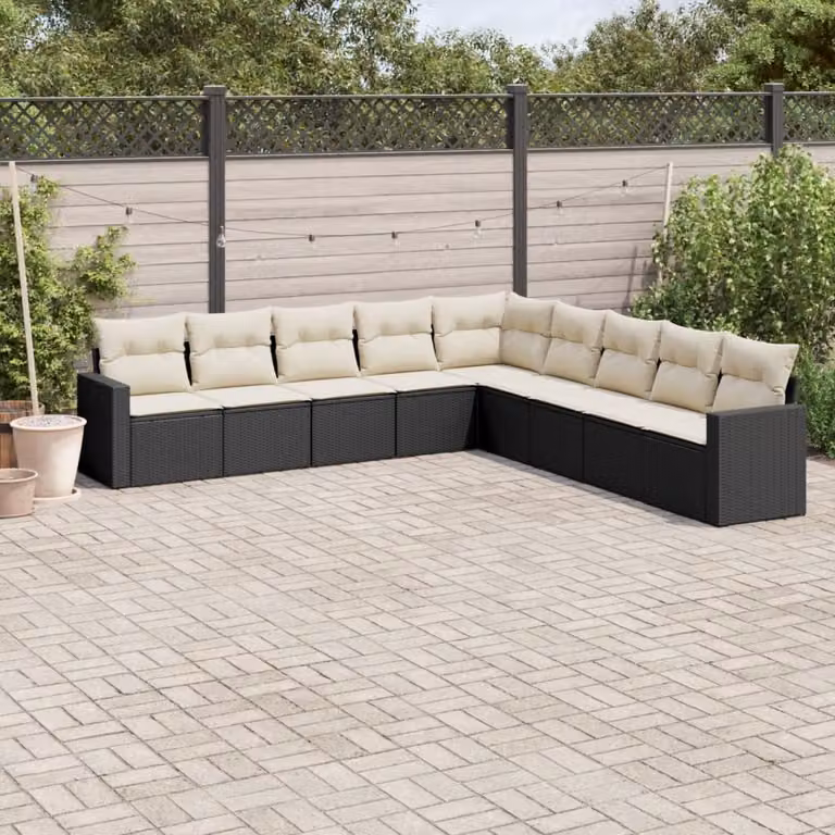 vidaXL Set Divani da Giardino a L con Cuscini 9 pz in Polyrattan e Acciaio Nero