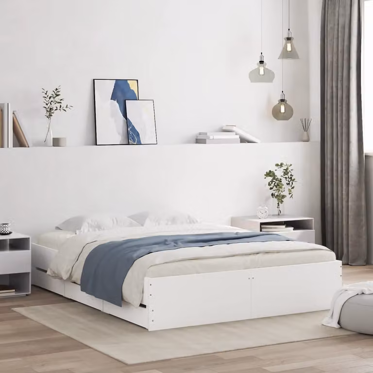 vidaXL Giroletto con Cassetti Bianco in Legno Multistrato L: 140 cm, P: 200 cm
