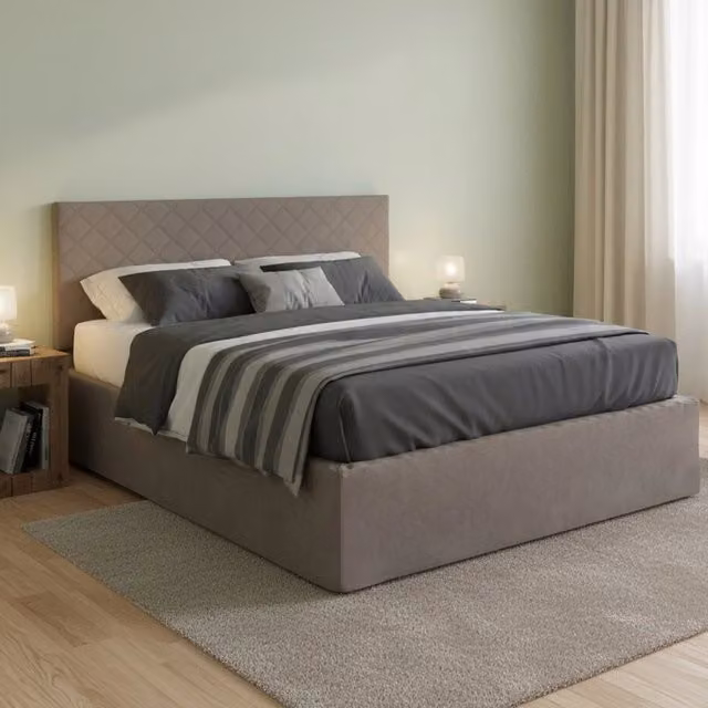 Letto Matrimoniale Alfredo Talamo Italia, Modello Moderno Sfoderabile in Grigio e Beige, L/P: 160 x 200 cm – 1