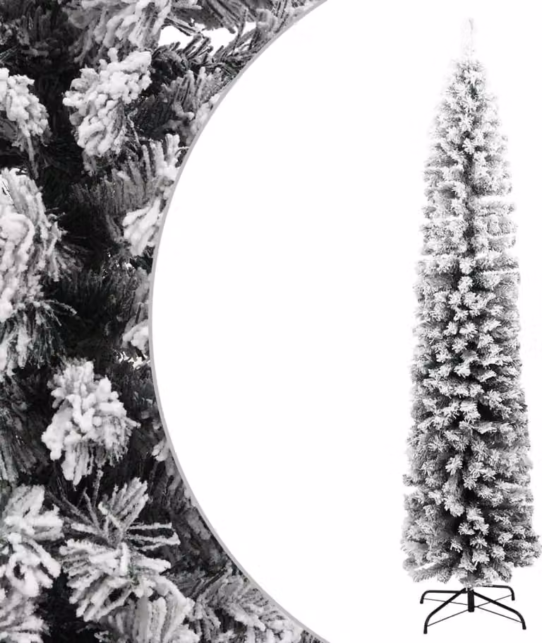 The Living Store Albero di Natale Artificiale Slim con Neve Verde 240 cm in PVC