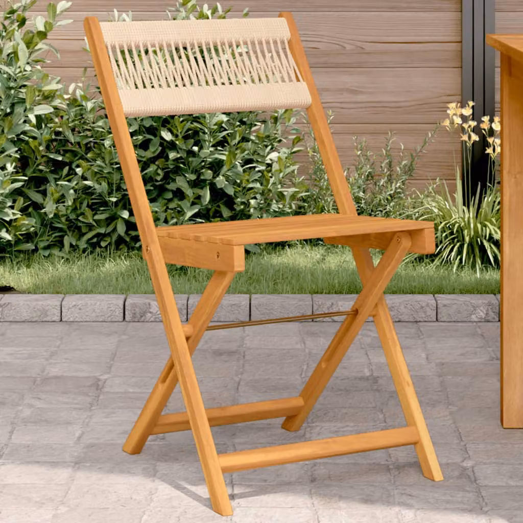 Set di 2 sedie pieghevoli vidaXL in legno di acacia e corda, colore beige