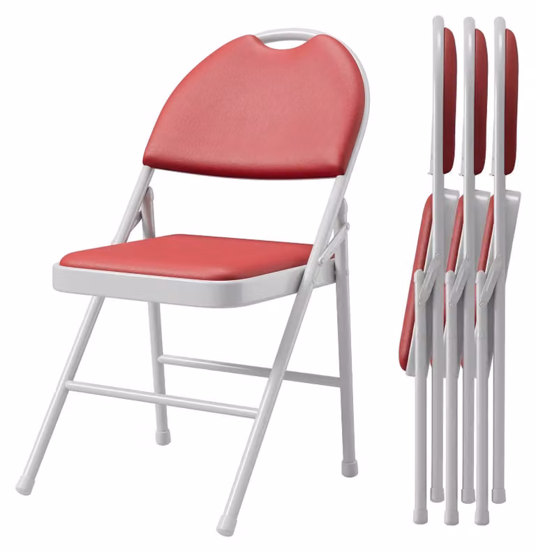 Sedie pieghevoli - Sedia pieghevole imbottita per sala da pranzo - Seduta e schienale in ecopelle - Struttura in metallo impilabile - Adatta per interni/esterni - Set da 4 - Colore: rosso