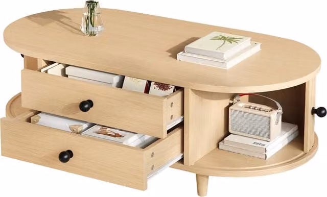 Tavolino da salotto moderno REDOM in MDF effetto legno marrone e beige L/P/H: 100 x 50 x 36 cm