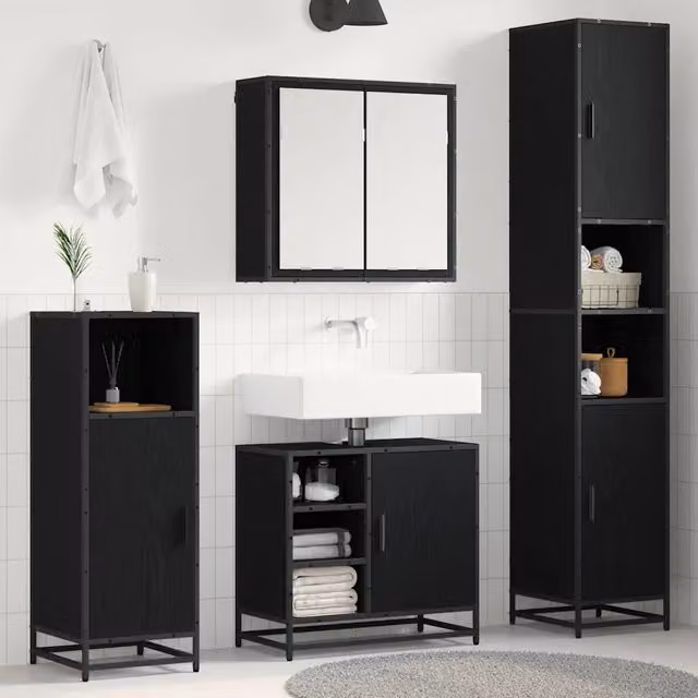 Set di mobili per il bagno 4 pz Rovere Nero 65 x 33 x 60 cm 3402476