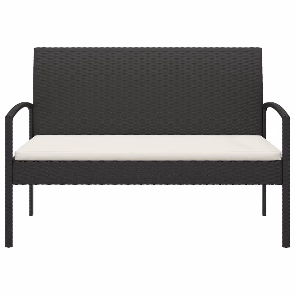 Panchina da giardino moderna HELLOSHOP26 in rattan e metallo con cuscino nero per patio e terrazzo L: 105 cm – 2