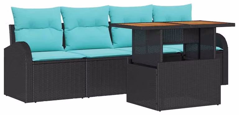 Set da giardino composto da 5 pezzi, colore nero, in rattan sintetico