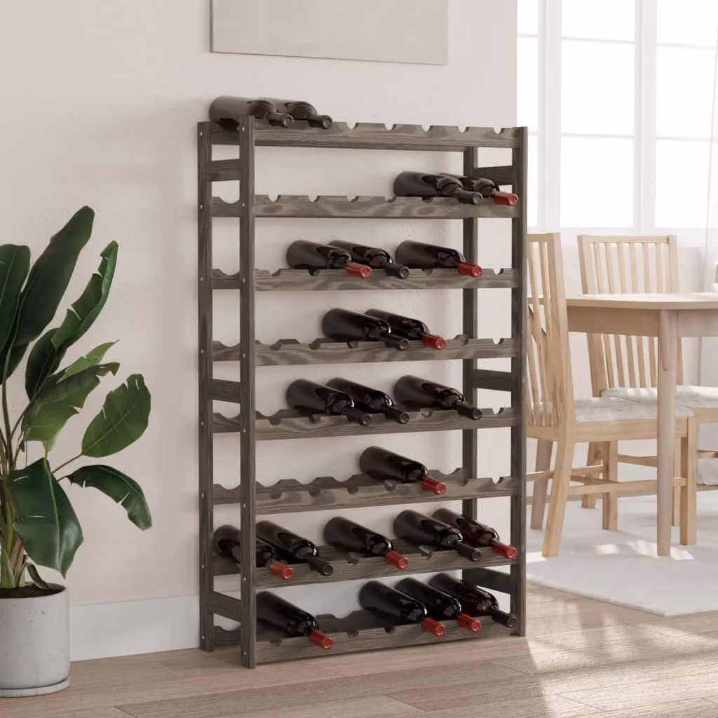 vidaXL Portabottiglie da Parete in Legno di Pino Grigio Rustico per 56 Bottiglie L: 118 cm, P: 25 cm, H: 72 cm