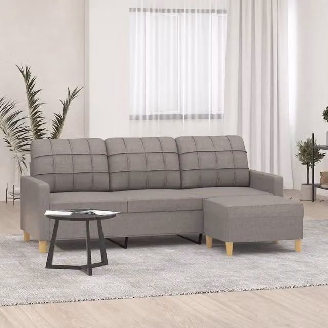 Divano a 3 posti moderno vidaXL con poggiapiedi coordinato in tessuto beige e grigio L: 198 cm, P: 80 cm, H: 77 cm