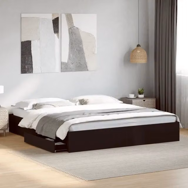 Giroletto con Cassetti-Struttura Letto con contenitore Nero 200x200 cm in Legno Multistrato 709552