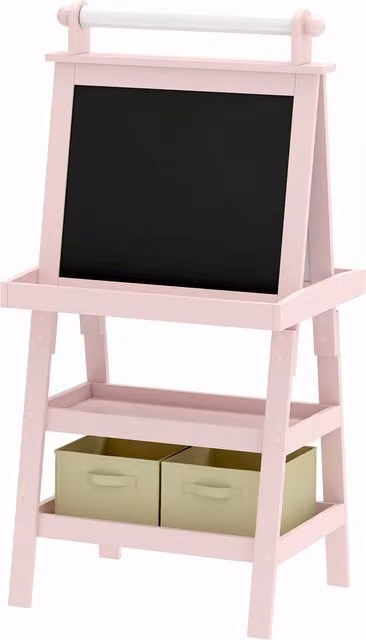 Lavagna per bambini AIYAPLAY 3 in 1 con cavalletto, rotolo di carta e 2 contenitori, in legno, rosa, L/P/H: 59 x 48 x 118 cm – 1