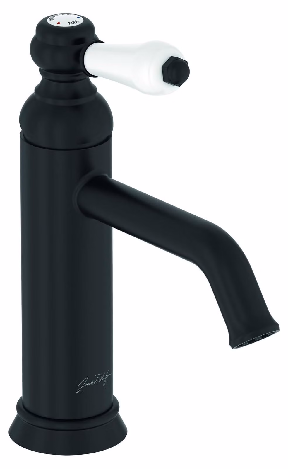 Miscelatore per lavabo in stile retrò, con maniglia in Vetroceramica, finitura nero opaco, dimensioni 17x23,2x5,5 cm