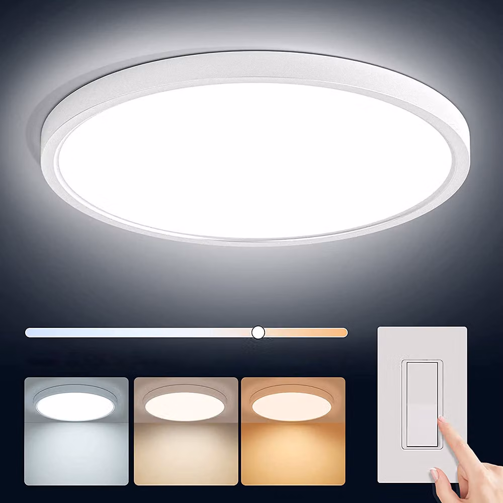 Lampada da soffitto a LED da 28 W, rotonda, con cambio colore (3 tonalità di luce), funzione memoria, per camera da letto, soggiorno, ufficio e cucina, φ30 cm, bianca