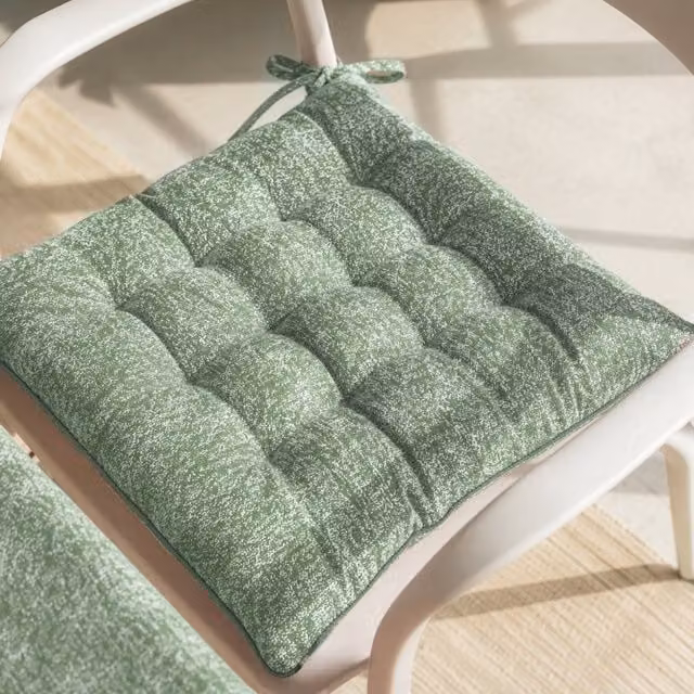 Cuscino per sedia quadrato in poliestere verde con lacci, L/P: 40 x 40 cm