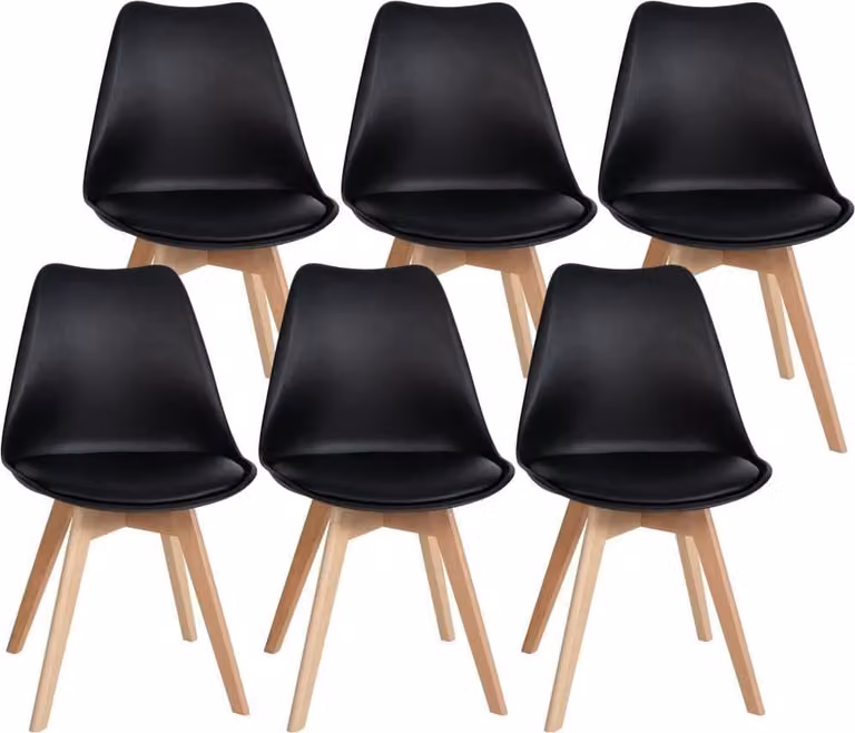 set di 6 pezzi di sedie da pranzo - Sedie comfort - Seduta ergonomica e leggera, legno di alta qualità | Colore: nero