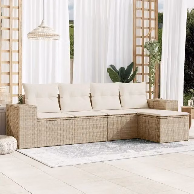 Set Divano da Giardino 5 pz con Cuscini Beige in Polyrattan 3254825