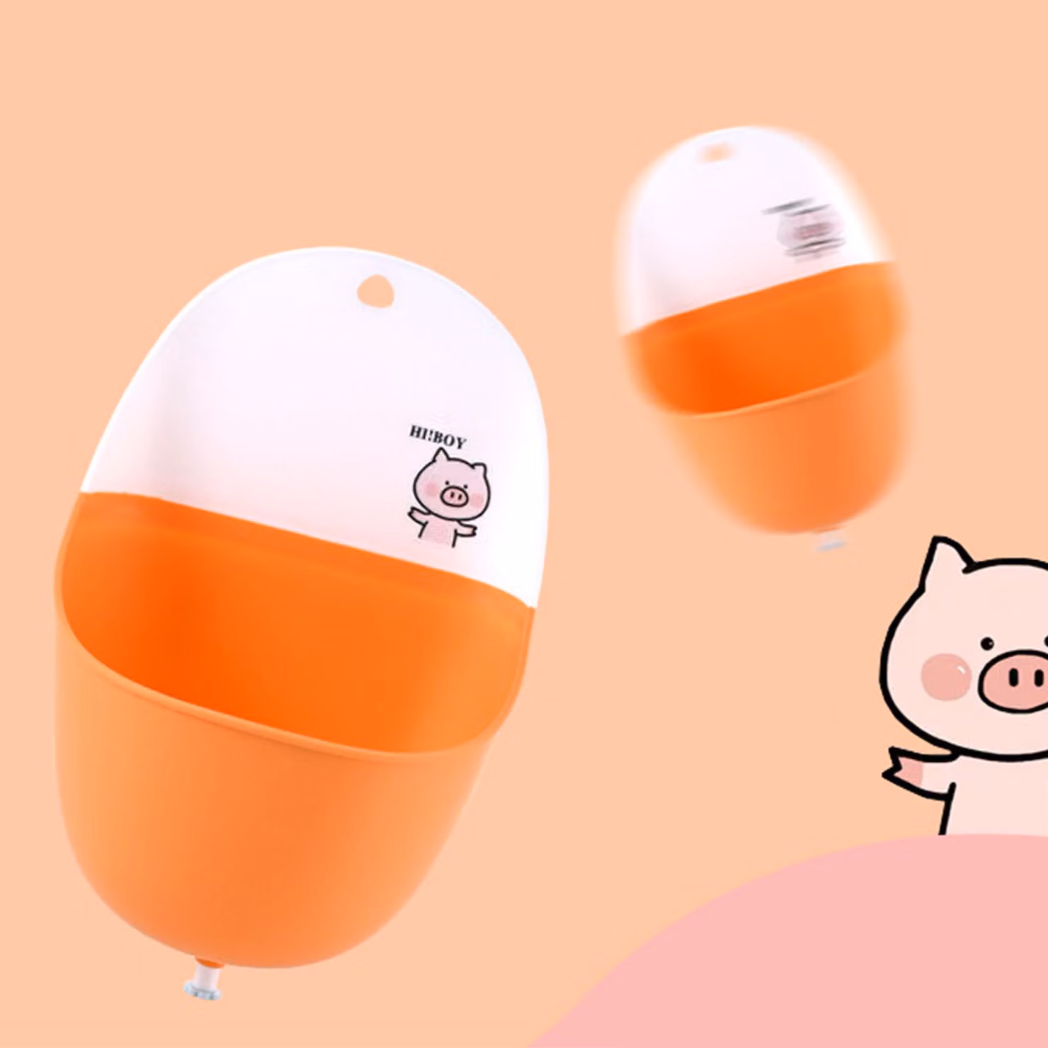 Orinatoio per bambini, leggero, portatile, pieghevole, capienza pratica, PP, TPR, stile cartone animato, vasino per bambini, maialino arancione (con gancio, tappo per l'acqua)