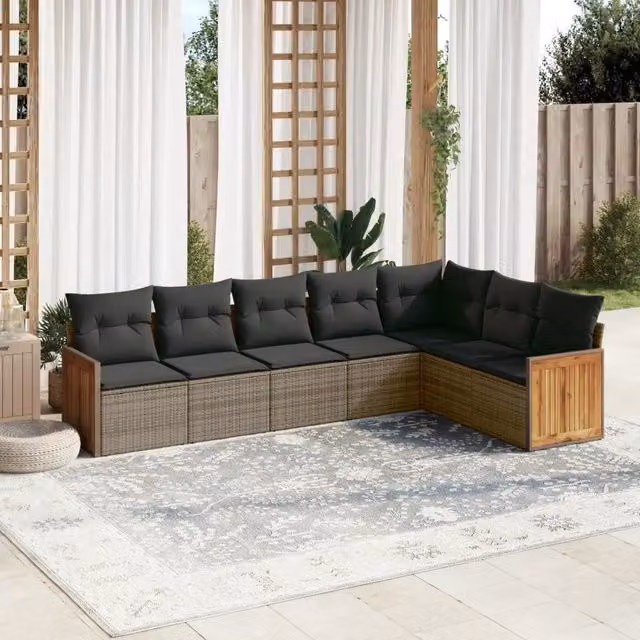 Set di divani da giardino VIDAXL in polyrattan grigio con cuscini, composizione a L da 7 posti