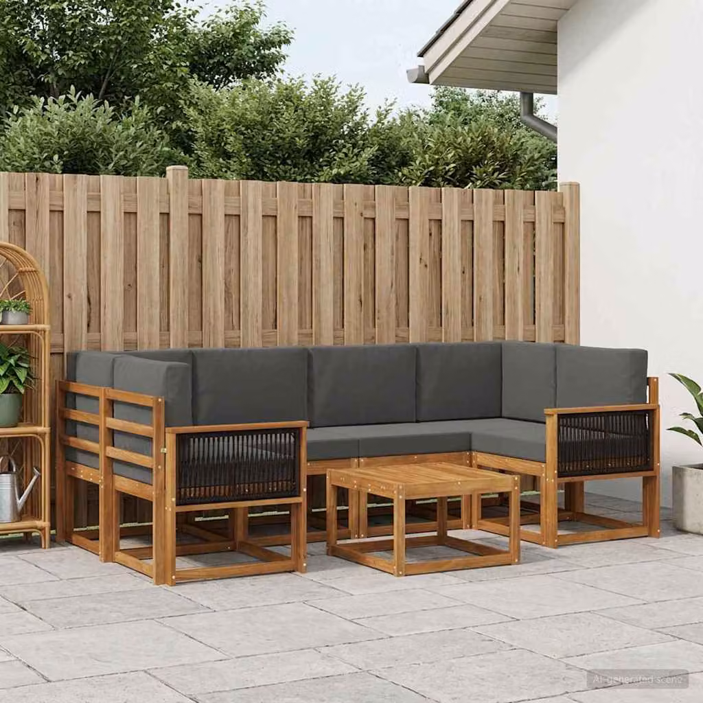 Set di divani da esterno vidaXL a forma di L in legno di acacia con cuscini, colore marrone e antracite