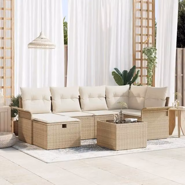 Set Divano da Giardino 7 pz Beige e Crema polyrattan 3358890