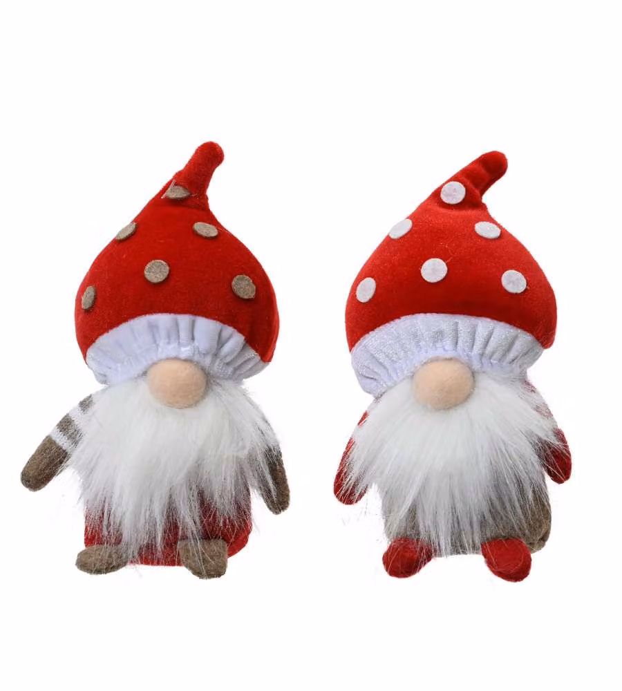 Gnomo Natalizio con Cappello a Fungo Rosso in Poliestere - h 14,6 cm