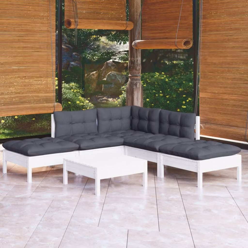 The Living Store Set da giardino da 6 pezzi con cuscini in legno di pino bianco
