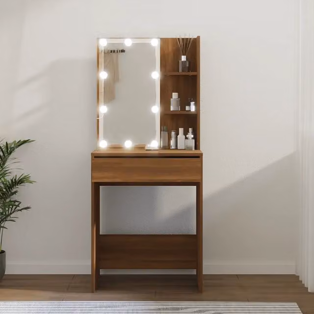 Toeletta moderna con LED vidaXL in rovere marrone L 60 cm, P 40 cm, H 140 cm