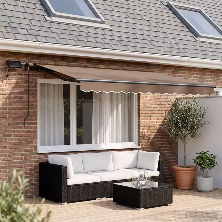 Tenda retrattile vidaXL con bracci pieghevoli in alluminio e tessuto in poliestere beige, L: 450 cm, P: 350 cm