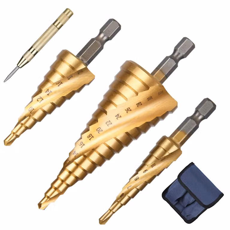 Set di punte da trapano HSS, 4 pezzi, rivestite in titanio, per metallo, legno e plastica