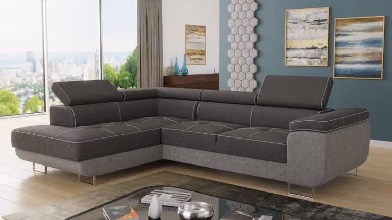 Divano angolare Caris con funzione letto e poggiatesta regolabili, salotto componibile, divano letto, divano letto, divano, divano (grigio + grigio scuro (Sawana 21 + Sawana 05), divano angolare sinistro)