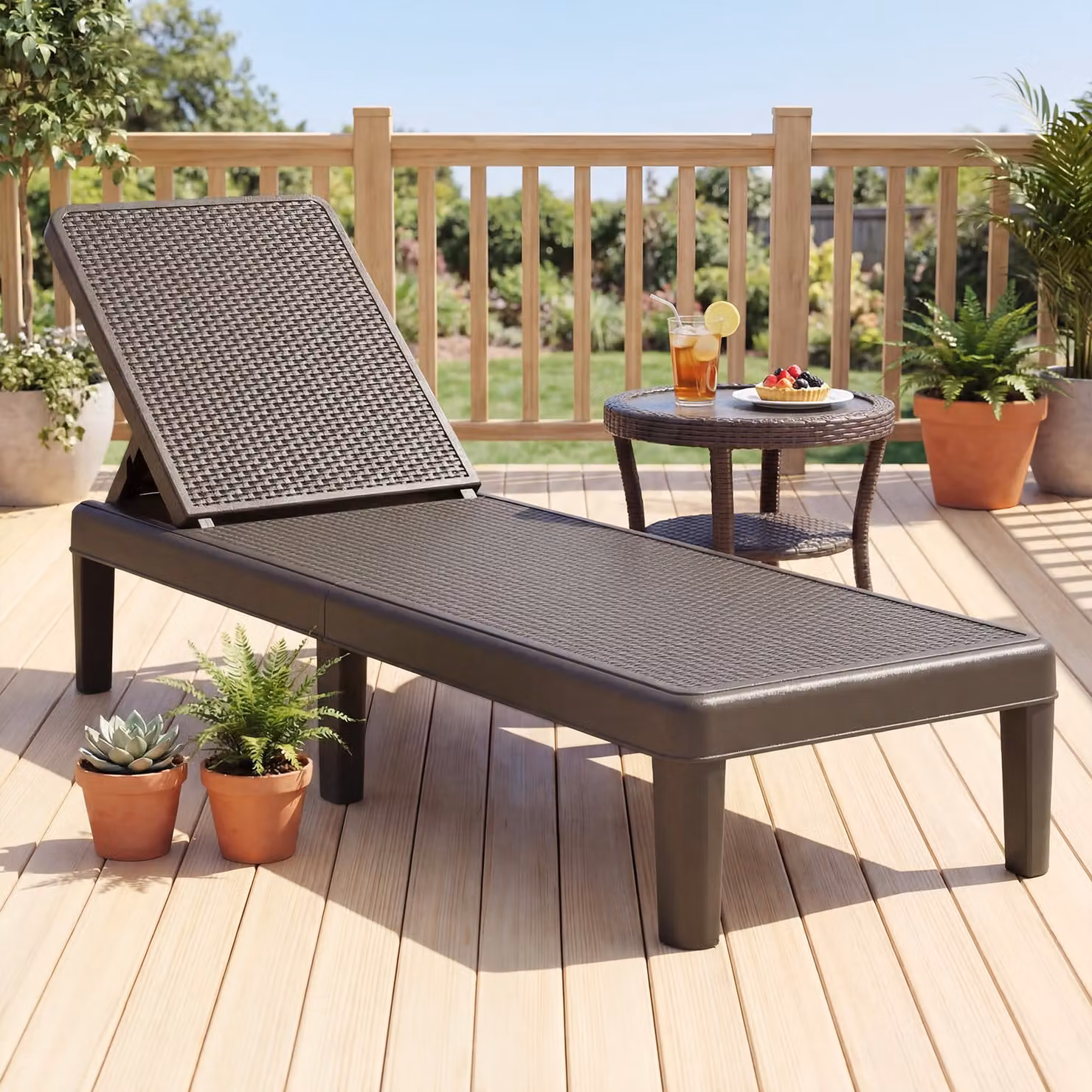 Lettino prendisole da giardino Costway in rattan marrone con schienale regolabile a 4 livelli e portata 150 kg