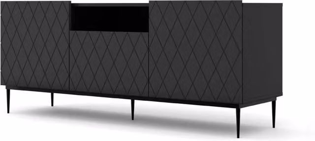 Mobile da soggiorno Bim Furniture Collezione Diuna RTV2D1K 145 Nero Opaco con Montatura in Metallo Nero