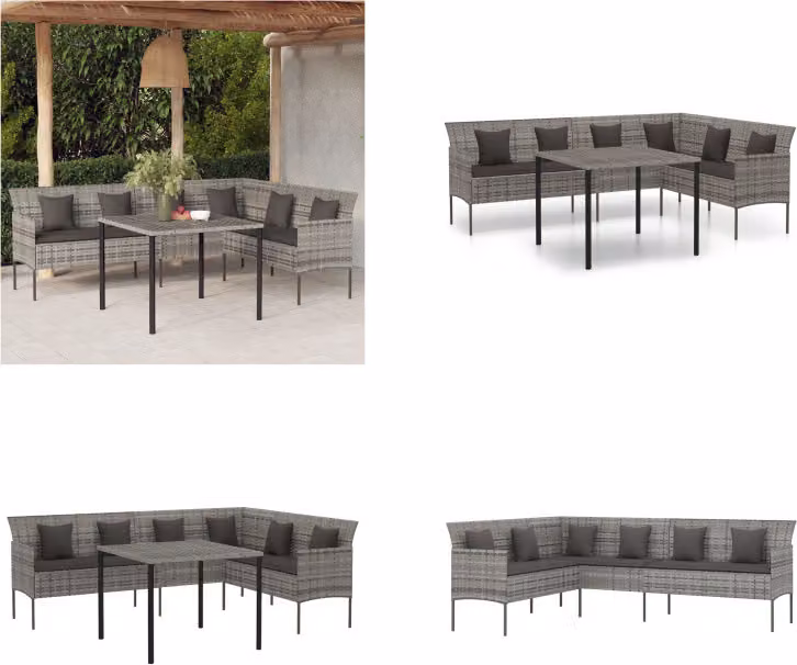 vidaXL set da pranzo da giardino 2 pezzi con cuscini in poly rattan grigio - set da pranzo da giardino - gruppo di sedute da giardino - set da pranzo per esterni