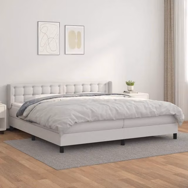 Letto a molle con materasso bianco in similpelle vidaXL L/P/H: 203 x 200 x 88 cm