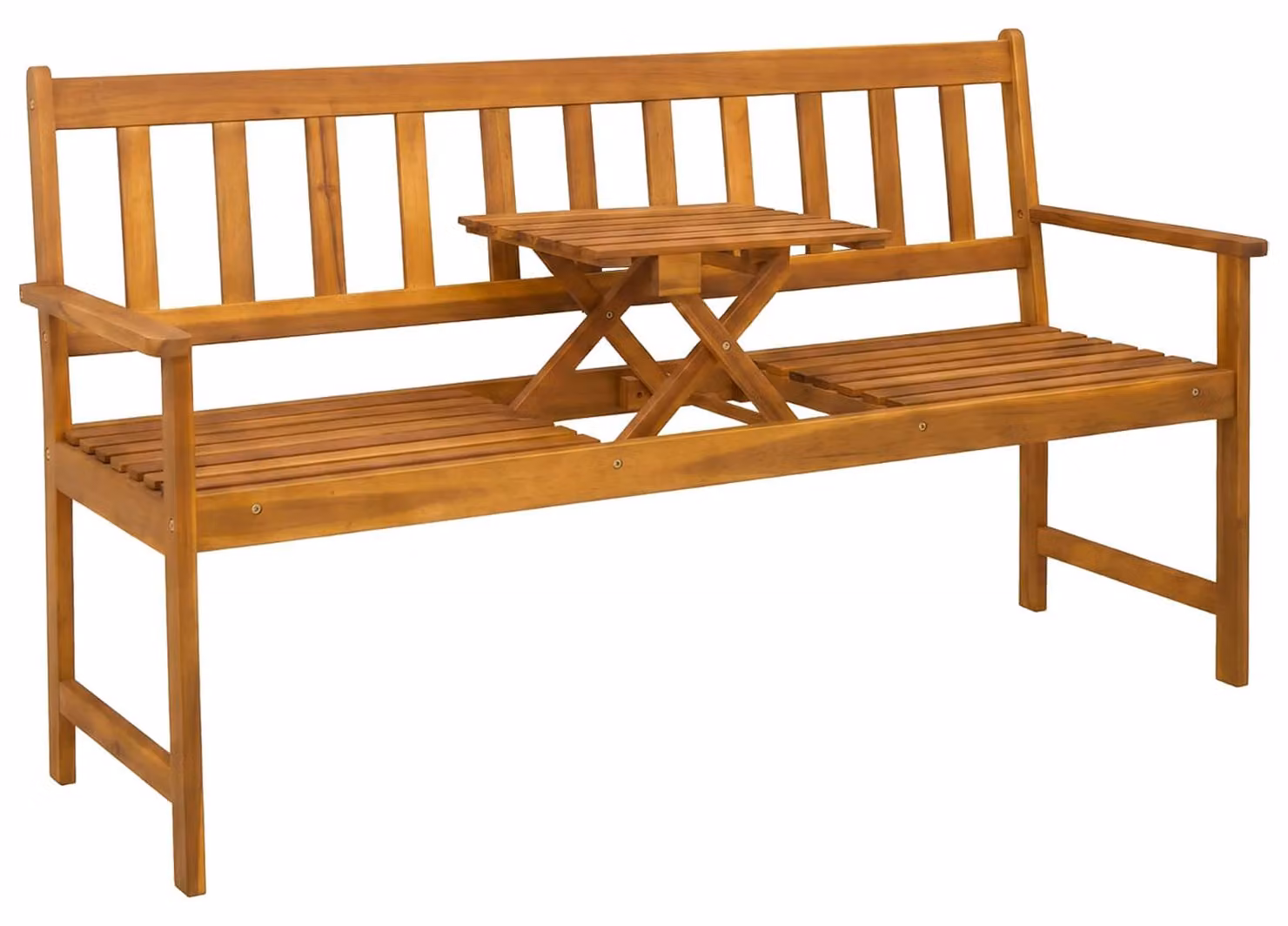 Panca da giardino, 158 x 55 x 89 cm, legno massello di acacia, colore naturale, forma rettangolare