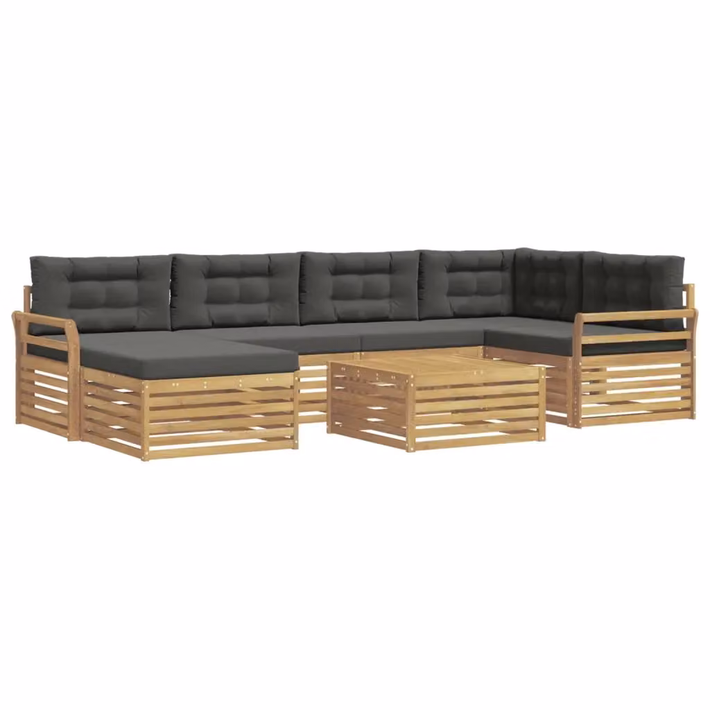Set di divani da esterno vidaXL a forma di L composto da 7 pezzi in legno di acacia con cuscini, colori bianco e antracite – 2