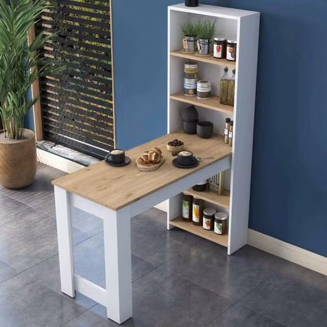 Tavolo fisso Areneio DMORA per sala da pranzo, ripiano rettangolare in noce e bianco, L 120 cm x P 54 cm x H 154 cm