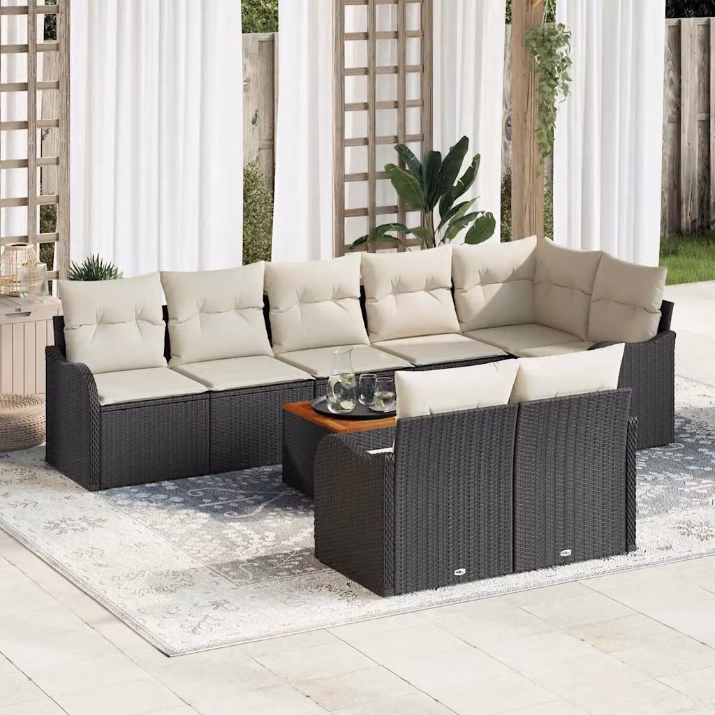 Set Divano da Giardino Moderno vidaXL in Polyrattan Nero e Beige con Cuscini e Tavolino da Caffè – 1