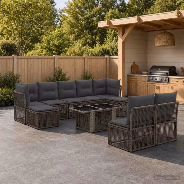 Set Divano da Giardino 10 pz Grigio polyrattan 3436529
