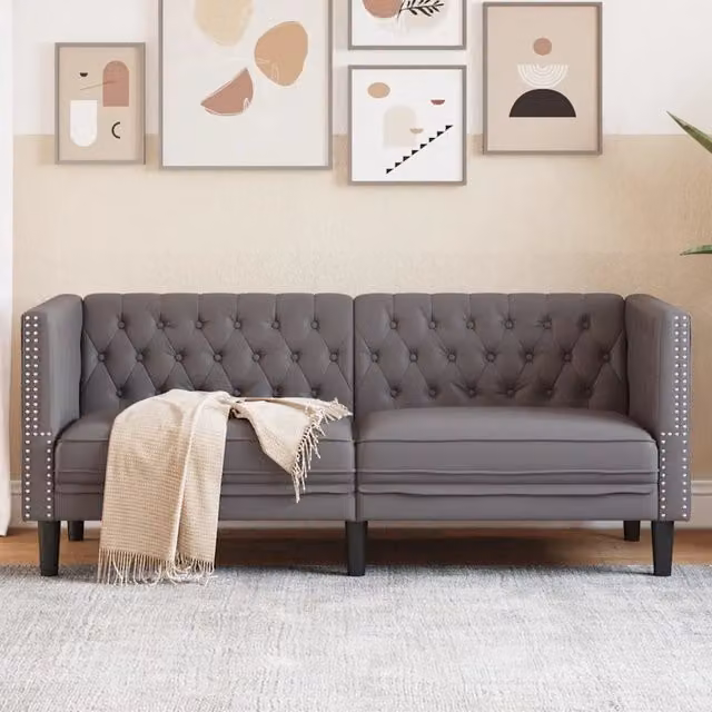 Divano Chesterfield a 2 Posti-Sofa 2 Posti-Divanetto Grigia in Similpelle