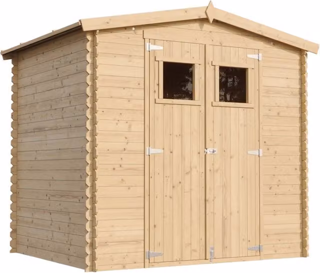 Casetta da Giardino in Legno TIMBELA M369+M369G Grigio e Beige con Doppia Porta e Finestra, Superficie 4,33 m2